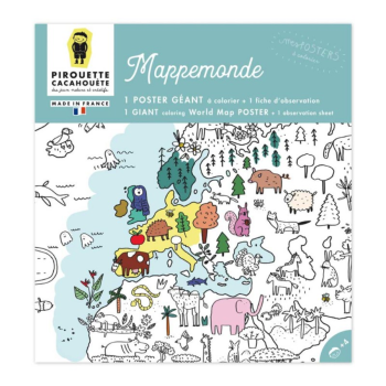 Poster XXL à colorier Mappemonde Pirouette Cacahouète