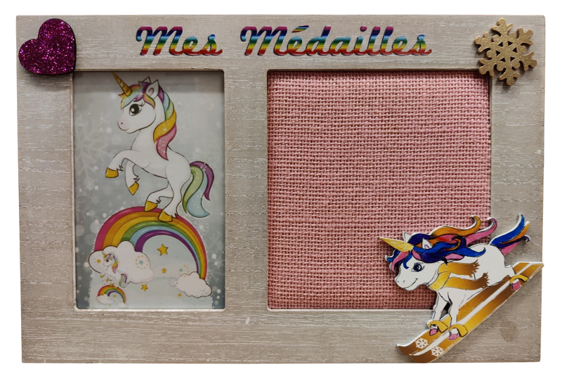 Cadre médaille licorne rose