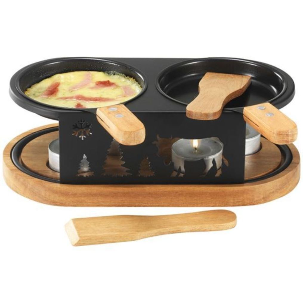 Set Raclette à la bougie en bois 2 personnes